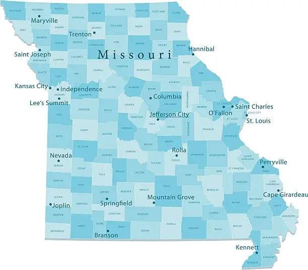 Vector illustration of Missouri Vector Map Regions Isolated