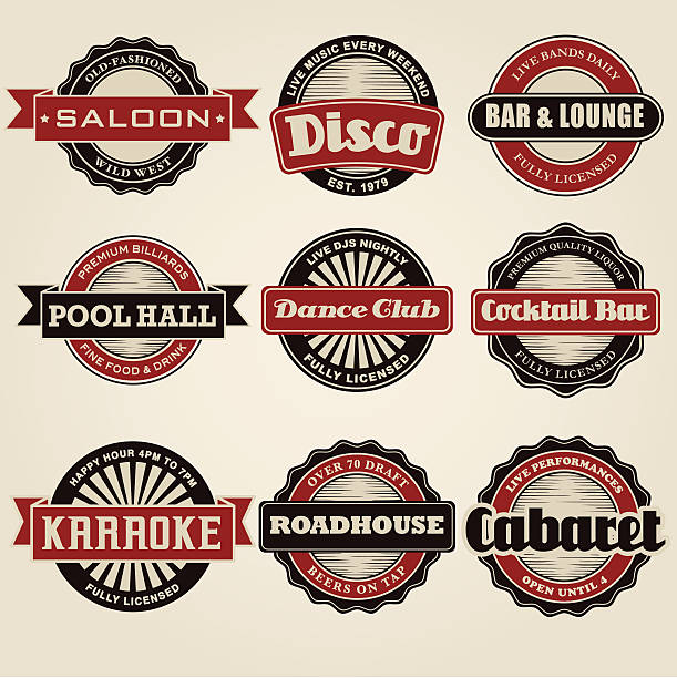 Vintage Bar Labels Icon Set A set of vintage styled bar labels. No gradients or transparencies were used. Color swatches are global for easy color edits. vintage of burlesque dancers stock illustrations
