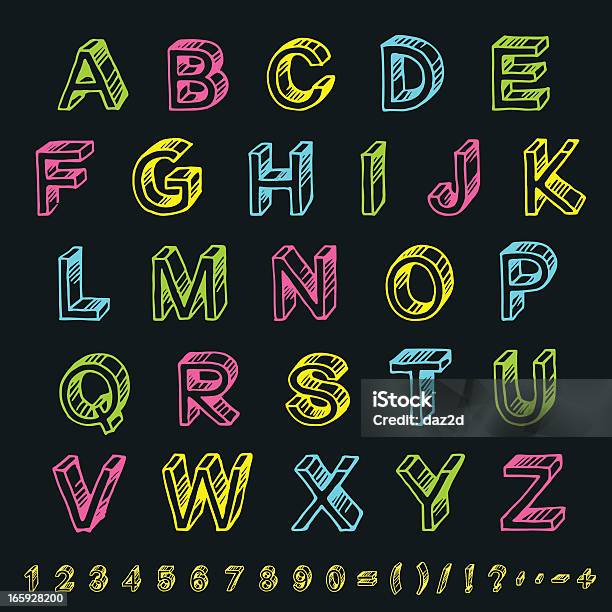 3 D Mano Libera Font - Immagini vettoriali stock e altre immagini di Alfabeto - Alfabeto, Carattere tipografico, Collezione