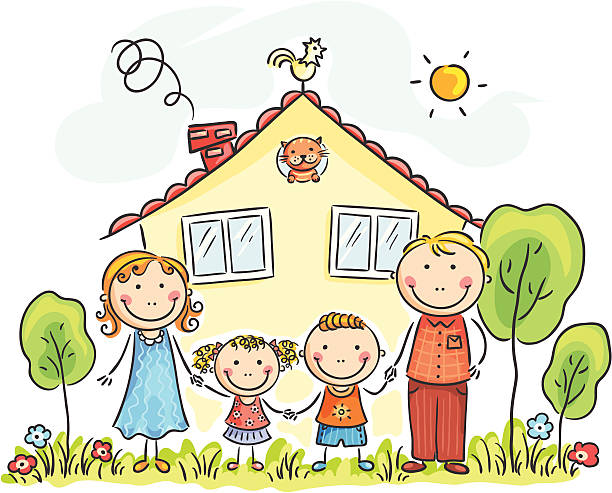 illustrazioni stock, clip art, cartoni animati e icone di tendenza di casa di famiglia - drawing child childs drawing family