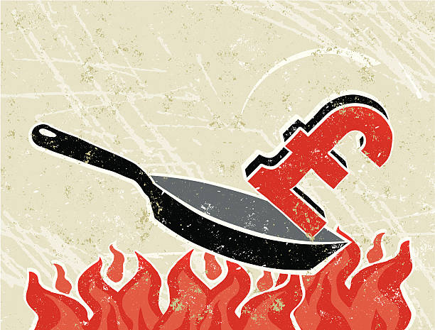 illustrations, cliparts, dessins animés et icônes de livres sur une poêle à feu - cooking fail
