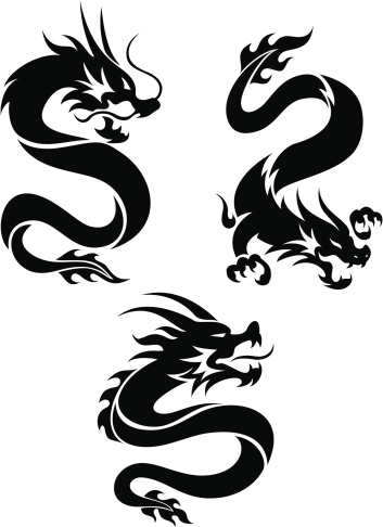 Set of 3 chinese dragon illustrations. 2012 is the year of the dragon.