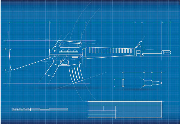 청사진 무기 - gun weapon military m16 stock illustrations