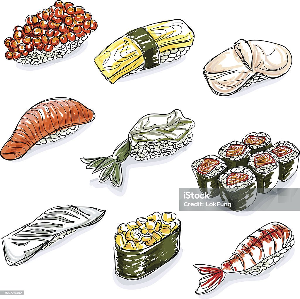 Sushis collection Couleur - clipart vectoriel de Cuisine japonaise libre de droits