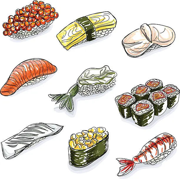 Vector illustration of Color Sushi collection
