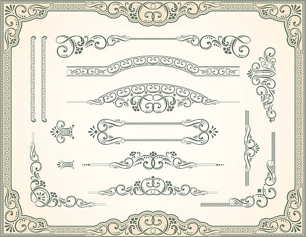 styl wiktoriański i przewiń zestaw - certificate frame vector engraved image stock illustrations