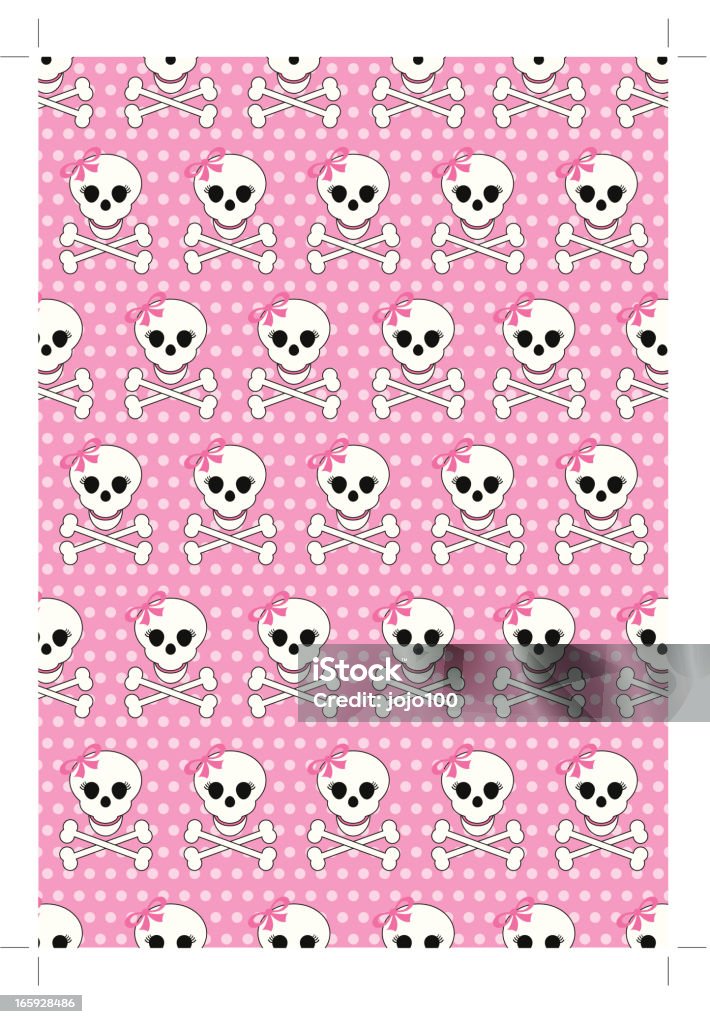 Girlie Skull & Crossbones Repeat Pattern Girlie skull & crossbones with a pink bow pattern. In a seamless repeat pattern on a polka dot background. Hair Bow stock vector