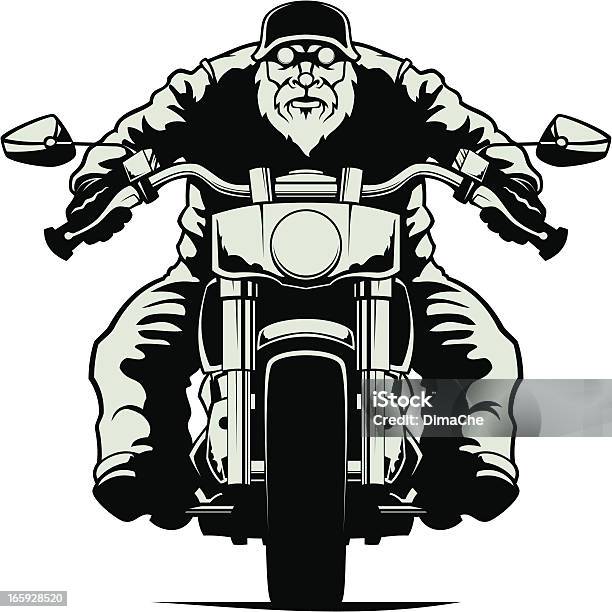 Байкер — стоковая векторная графика и другие изображения на тему Мотоцикл - Мотоцикл, Байкер, Вид спереди
