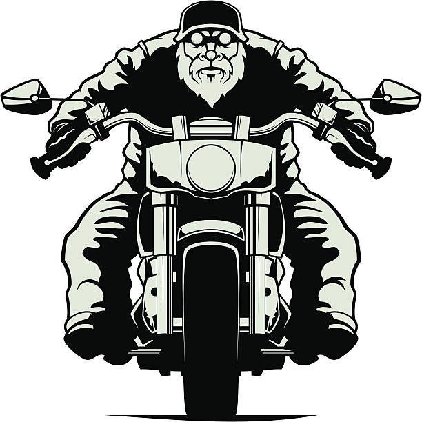 Biker Two color biker rides a motorcycle. biker stock illustrations