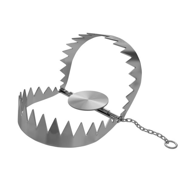 istock silver steel bear trap chain isolated on white background. silver steel bear trap chain element isolated. silver steel bear trap chain element isolated 3d render 1659285947