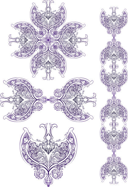 켈트 쉴드 세트 - celtic culture cross cross shape mandala stock illustrations