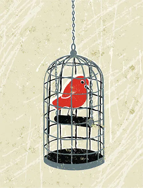 Vector illustration of Bird Trapped in a Birdcage