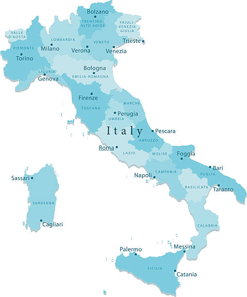 illustrazioni stock, clip art, cartoni animati e icone di tendenza di mappa vettoriale isolato regioni di italia - romagna