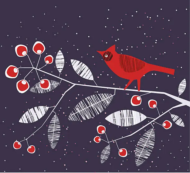 Vector illustration of Cardinal On Tree