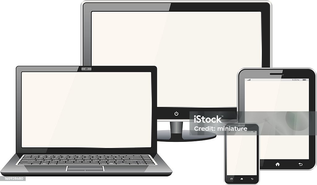Ilustración de Portátil Tableta Televisión Teléfono Móvil y más Vectores Libres de Derechos de Ordenador portátil - iStock