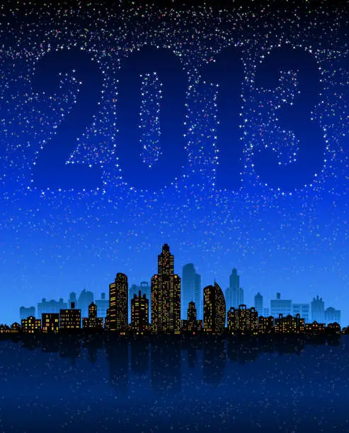 Vector illustration of New Year 2013 Background with City skyline panoramic