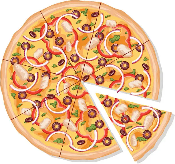 Vector illustration of Sliced Barbecue Chicken Pizza