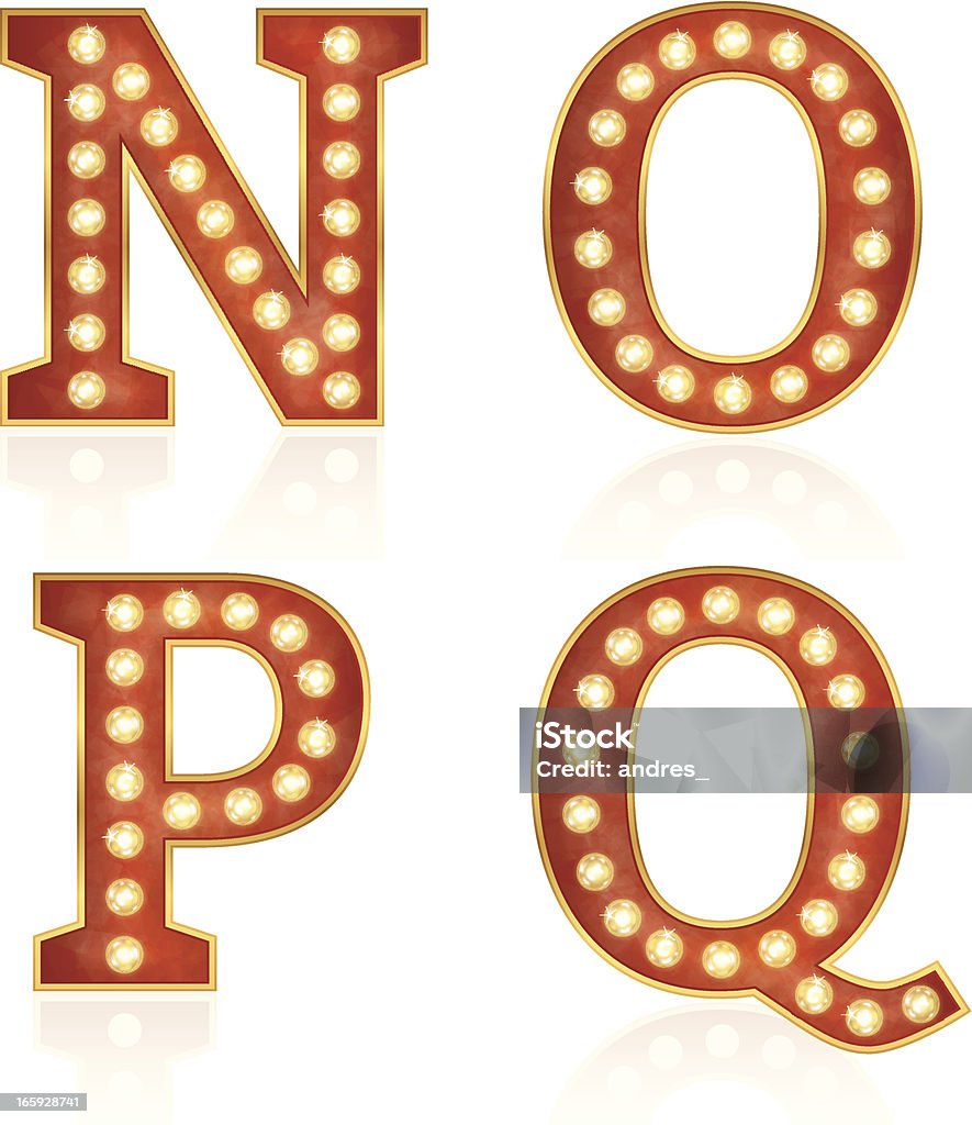 Znak pisma z lampami-N, O, P, Q - Grafika wektorowa royalty-free (Żarówka)