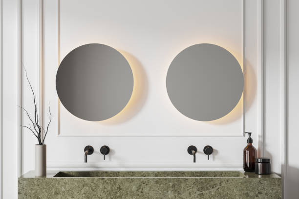 istock Green stone double sink in white bathroom 1659287560