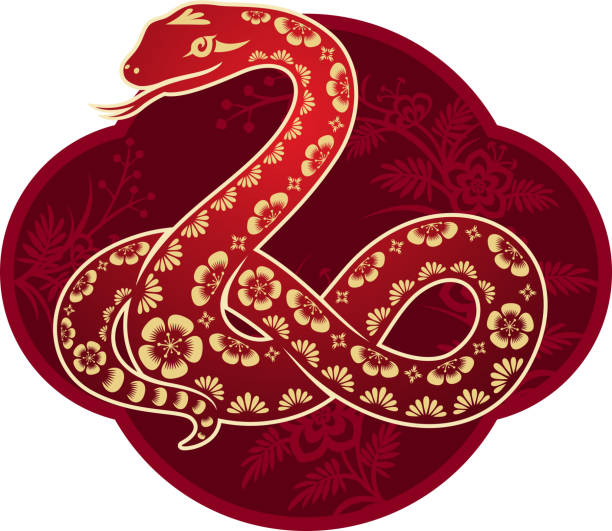 구정 뱀 예술직 - snake chinese new year chinese zodiac sign china stock illustrations