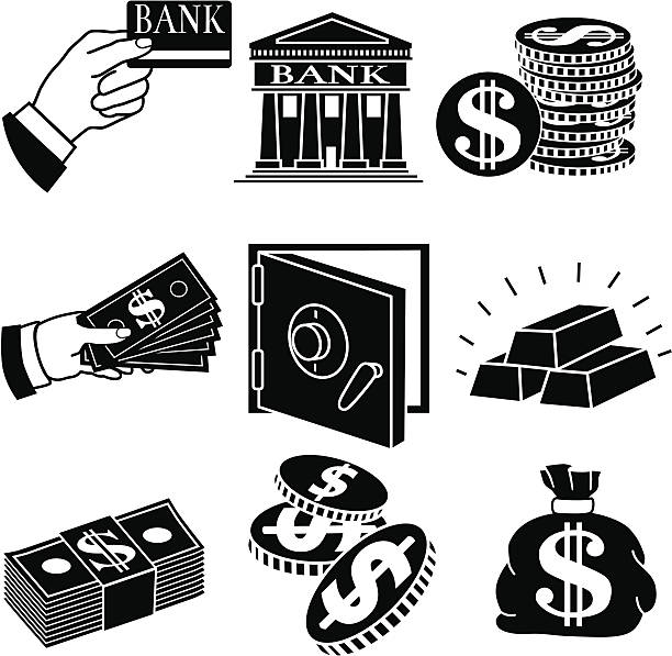 banking icons Vector icons with a banking theme. bank financial building silhouettes stock illustrations