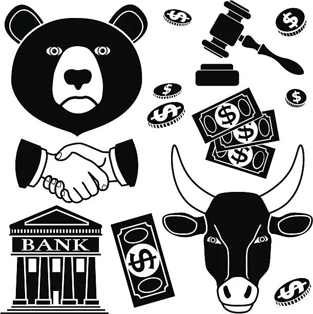 Vector illustration of Bull and Bear market icons
