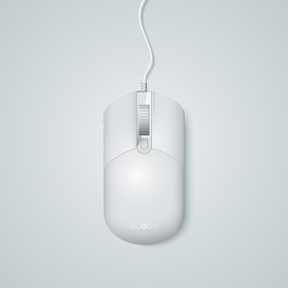 White 3d vector mouse decorated with glowing LEDs.
