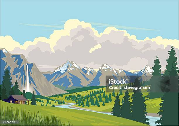Cabin In The Mountains Stock Illustration - Download Image Now - Mountain, Cloudscape, Illustration