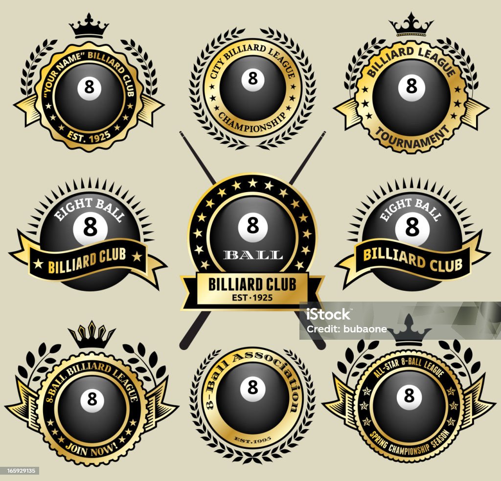 Bilard 8-piłka na białe i czarne odznaki Wektor Zestaw ikon - Grafika wektorowa royalty-free (Bilard)
