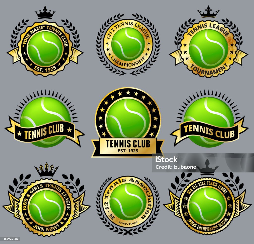 Tenis Ball z złote odznaki Wektor zestaw ikon royalty-free - Grafika wektorowa royalty-free (Tenis)