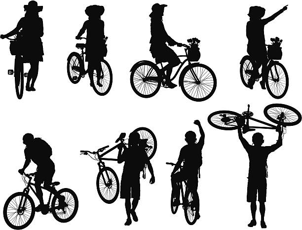 Man and woman cycling Man and woman cyclinghttp://www.twodozendesign.info/i/1.png bike hand signals stock illustrations