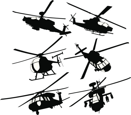Collection of military transport and combat helicopters
