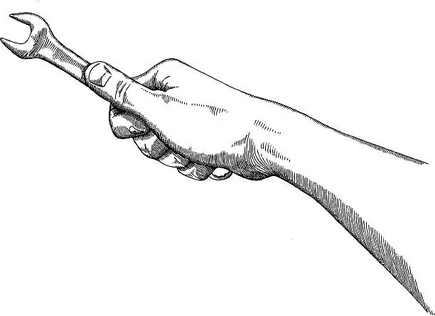 Vector illustration of Hand holding a wrench