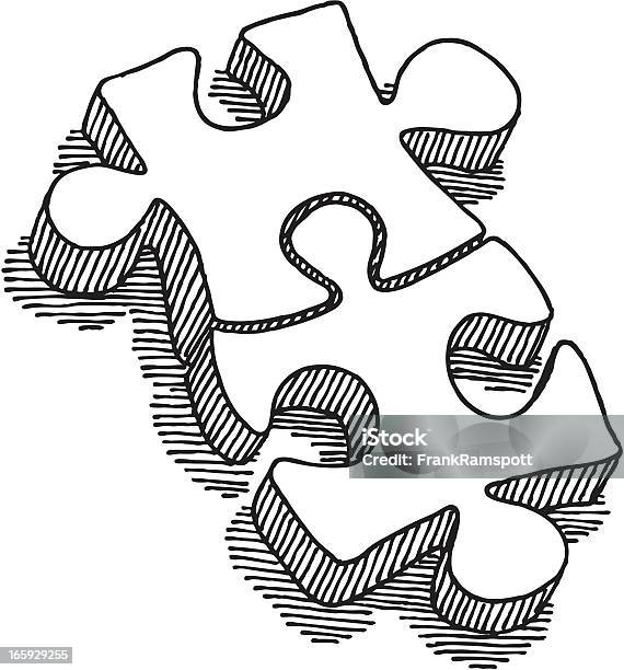 Two Puzzle Pieces Connection Drawing Stock Illustration - Download Image Now - Jigsaw Puzzle, Jigsaw Piece, Sketch