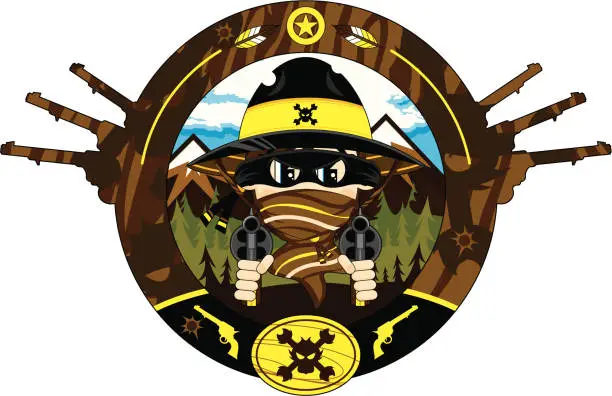 Vector illustration of Masked Cowboy Outlaw with Guns