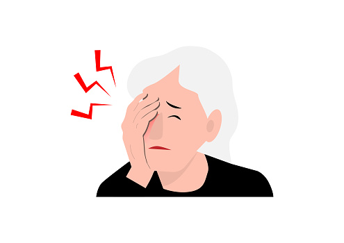 Vector illustration of an elderly woman touching face from trigeminal neuralgia or facial pain.