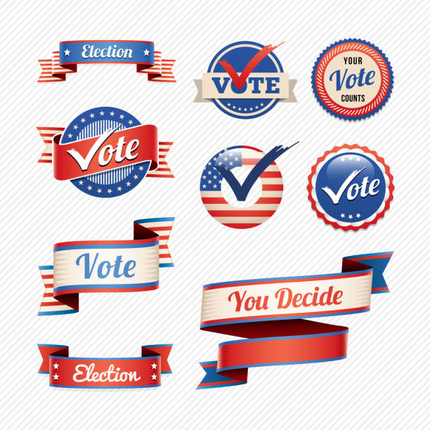 voting-embleme und banner - voting usa button government stock-grafiken, -clipart, -cartoons und -symbole