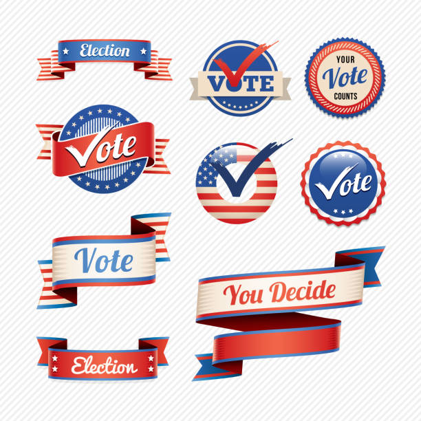 ilustraciones, imágenes clip art, dibujos animados e iconos de stock de votación señales y carteles - voting usa button politics