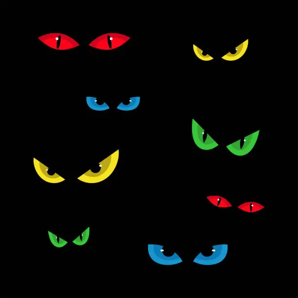 Vector illustration of Halloween Monster eyes, Wild spooky monster eyes in the dark