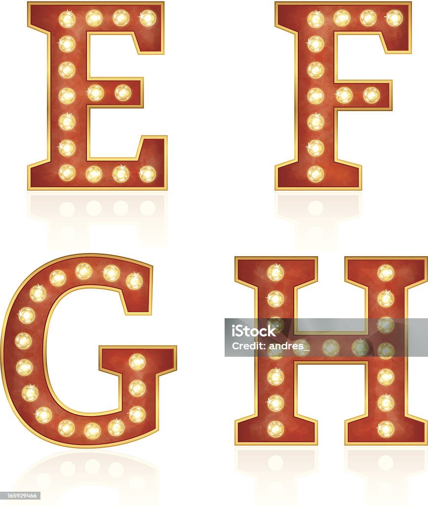 Placa letras com luminárias-E, F, G, H - Vetor de Circo royalty-free