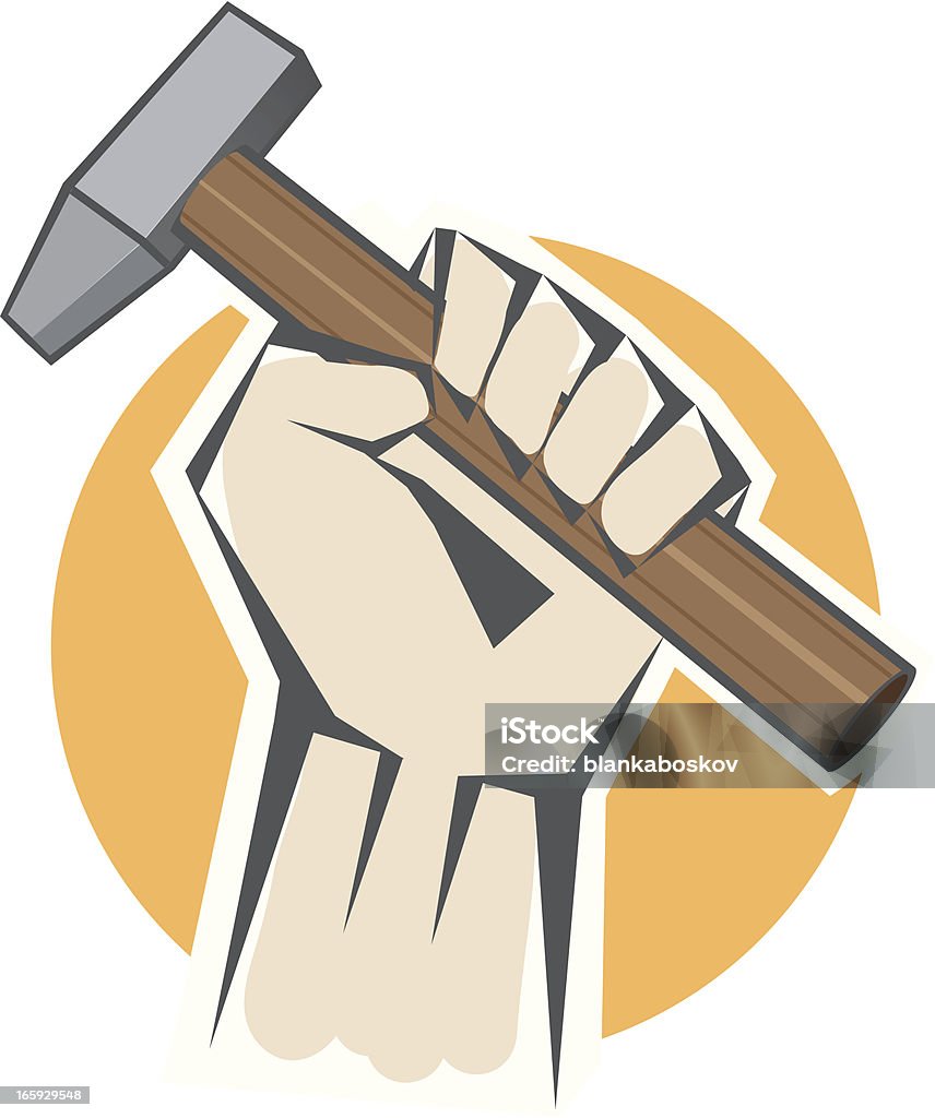 Handyman A hand holding a hammer. Circle stock vector