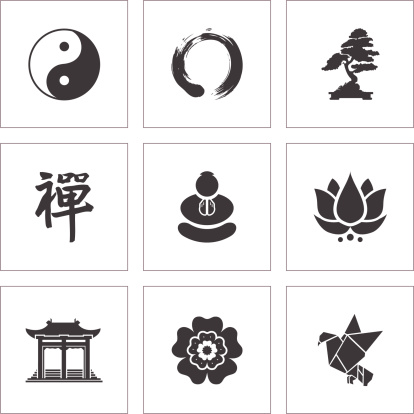 Collection of Zen inspired icons for peace and tranquility.