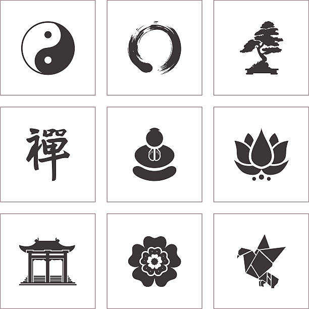 Zen Symbols Collection of Zen inspired icons for peace and tranquility. buddha icon stock illustrations
