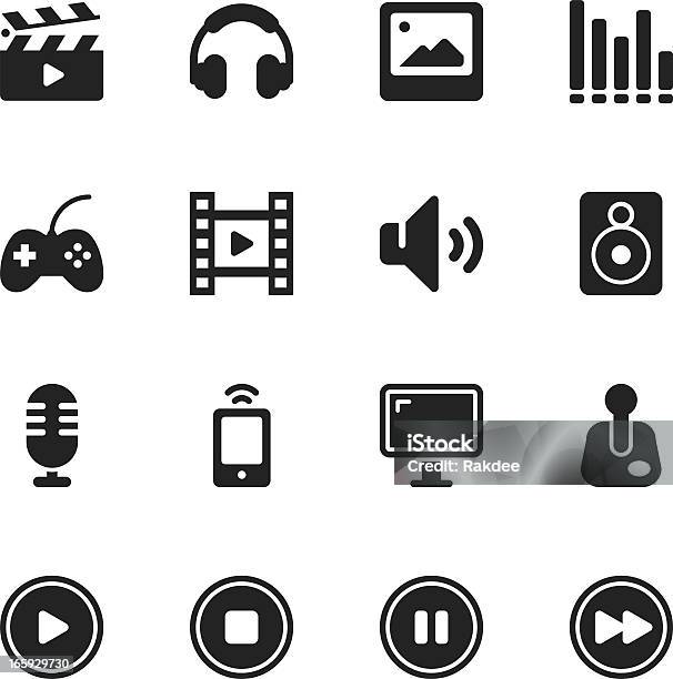 Ilustración de Multimedia Silueta De Iconos y más Vectores Libres de Derechos de Altavoz - Altavoz, Auriculares - Equipo de música, Botón pulsador