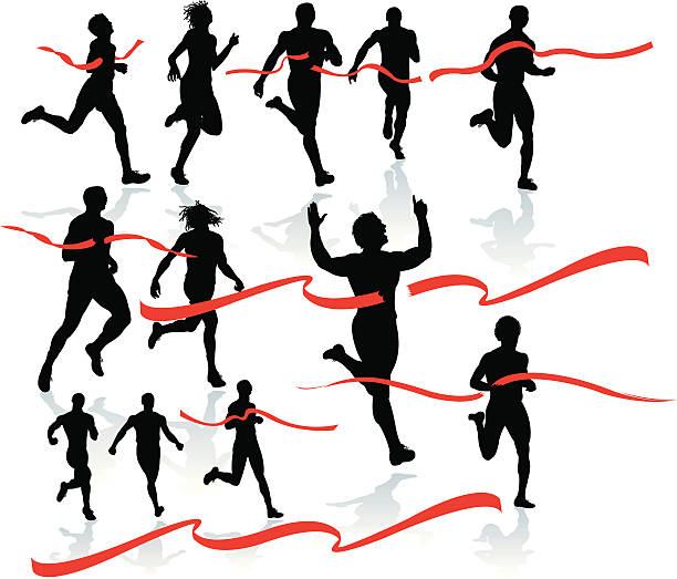 ilustrações, clipart, desenhos animados e ícones de linha de chegada-runner de sprinter, pista e campo - off track running illustrations