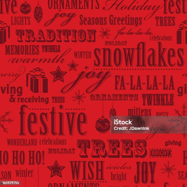 Red Christmas Słowa Powtórzyć Wzór Bezszwowe Tło - Stockowe grafiki wektorowe i więcej obrazów Bombka - Bombka, Boże Narodzenie, Czerwony