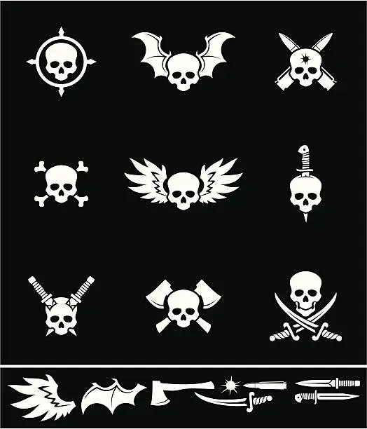 Vector illustration of Skull insignia icon set