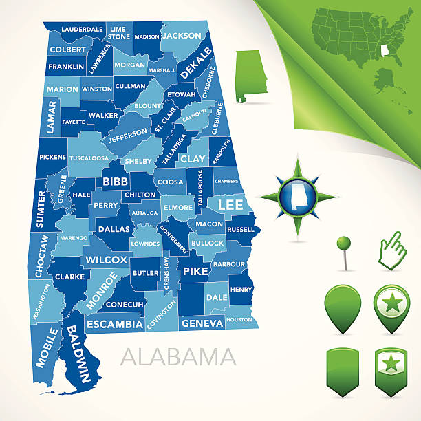 Alabama County Map Highly-detailed Alabama county map. Each county is in it's own separate labeled layer. County names are in a separate layer and can be easily adjusted or removed as well. All layers have been alphabetized for easy manipulation, recoloring or other use.  alabama us state stock illustrations