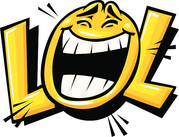 LOL face "cartoon face as the O in LOL, laugh out loud!" hysteria stock illustrations