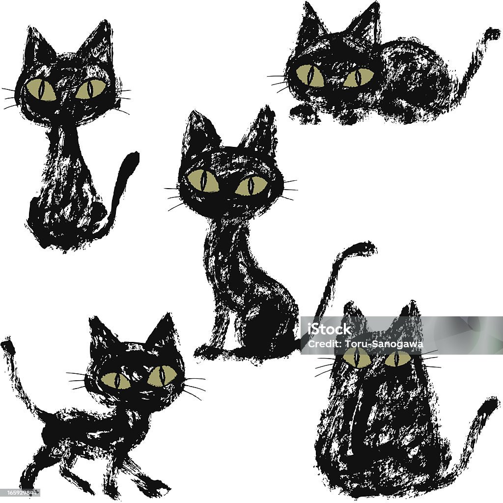Cinco gatos pretos - Vetor de Cor Preta royalty-free